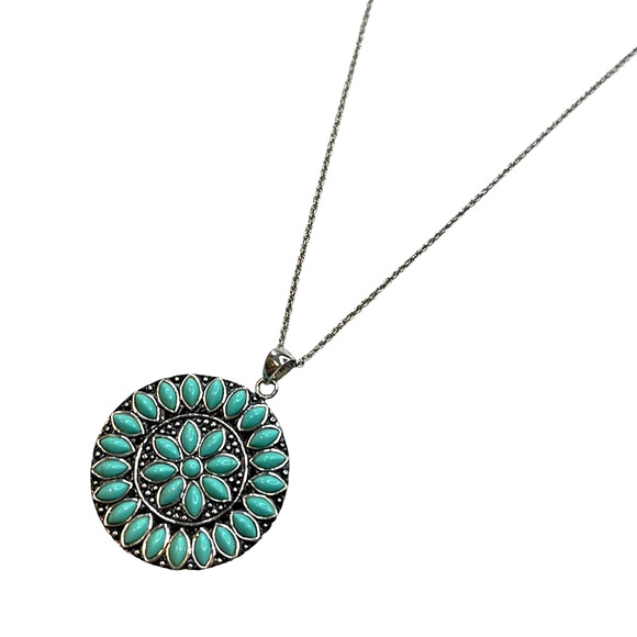 R. H. Macy  Sterling Silver & Turquoise Grid Circle Necklace - Picture 2 of 6